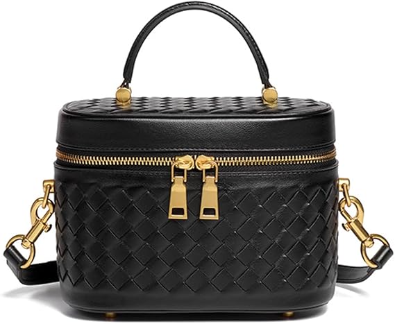 Top-Handle Handbag for Women Woven Leather Vanity Case Designer Purse Quiet Luxury Trendy Crossbody Shoulder Bag